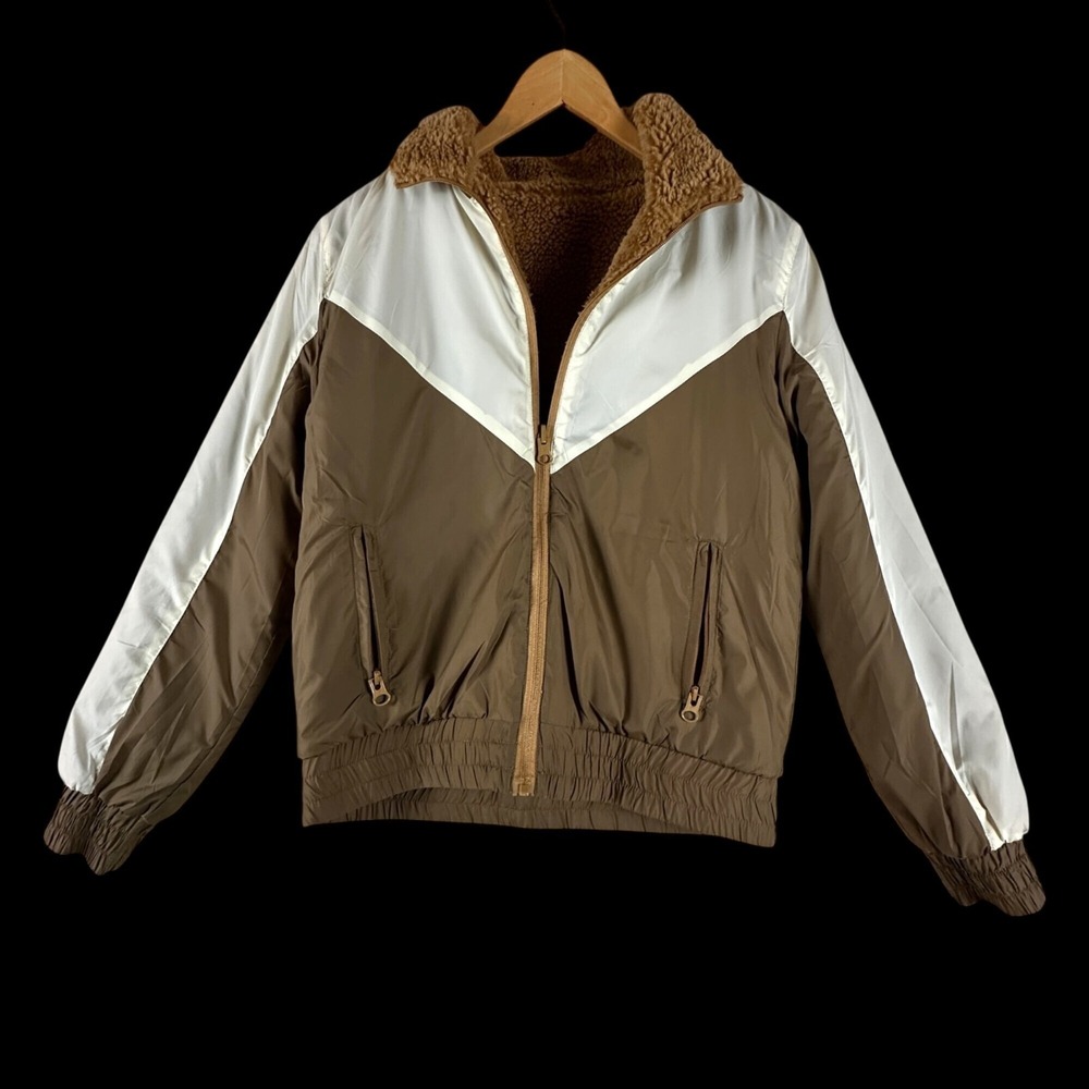 Zyia Med Reversible Camel Sierra Fleece Lined Jacket Retro 80's 90's Active Warm